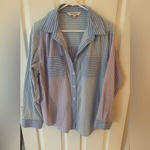 DAVI & DANI Blue and Purple Striped Women’s Button Up Shirt